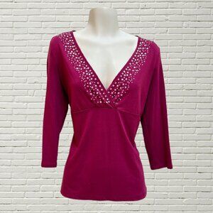 LIZ CLAIBORNE PETITE Magenta V-Neck Top